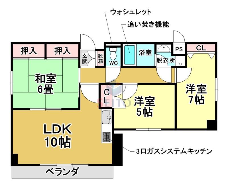 グレース曽根II(3LDK/3階)の間取り写真
