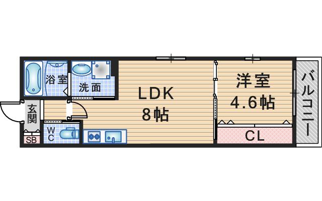 LA VIE BELLE 宝山町II(1LDK/1階)の間取り写真