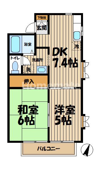 シーコースト(2DK/2階)の間取り写真