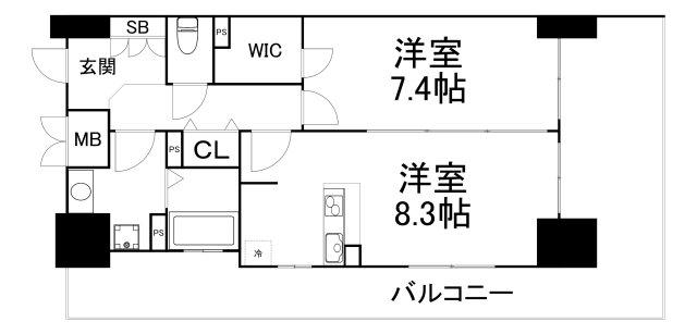 エスリード長堀タワー(1LDK/8階)の間取り写真