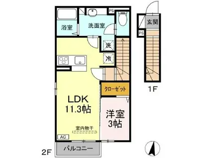 蔵谷ハイツ(1LDK/2階)の間取り写真