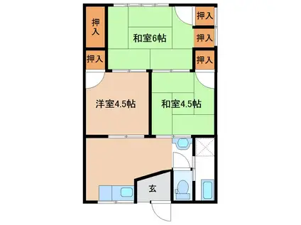 沖の村アパート(3K/1階)の間取り写真