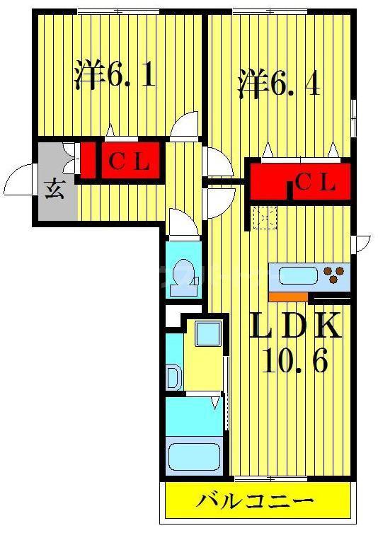 アステールピュールK(2LDK/3階)の間取り写真