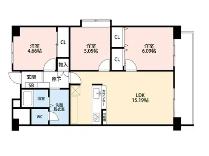なぎさニュータウン 1号棟(3LDK/14階)の間取り写真
