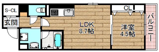 グランブルー高槻(1LDK/4階)の間取り写真