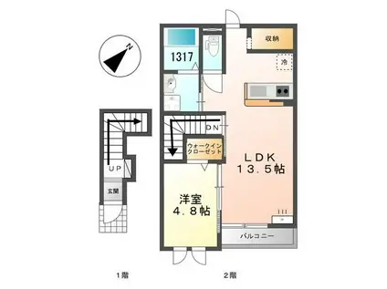 フィールドヴィレッジIII(1LDK/2階)の間取り写真