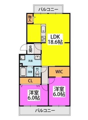 ピオーネ大神(2LDK/2階)の間取り写真