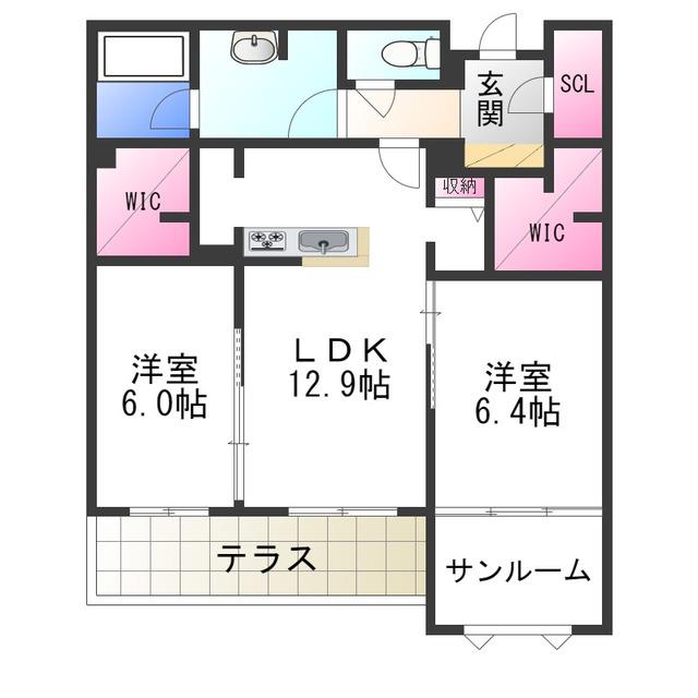 CROIRE柊(2LDK/1階)の間取り写真