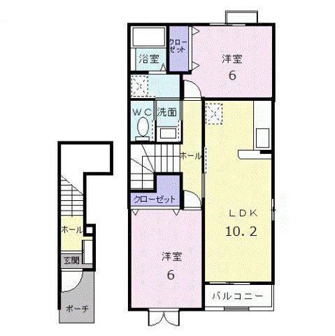 グッディ亀山A(2LDK/2階)の間取り写真