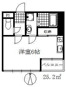 平野エスペランス(ワンルーム/6階)の間取り写真