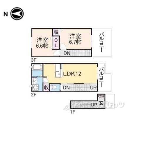 ユニメゾンH・MⅠ(2LDK/2階)の間取り写真