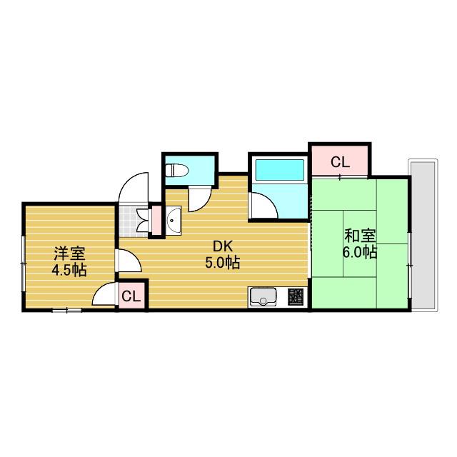 ホワイトマンション(2DK/4階)の間取り写真