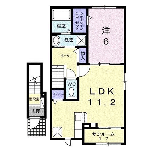 クナワイ スプリングスA(1LDK/2階)の間取り写真