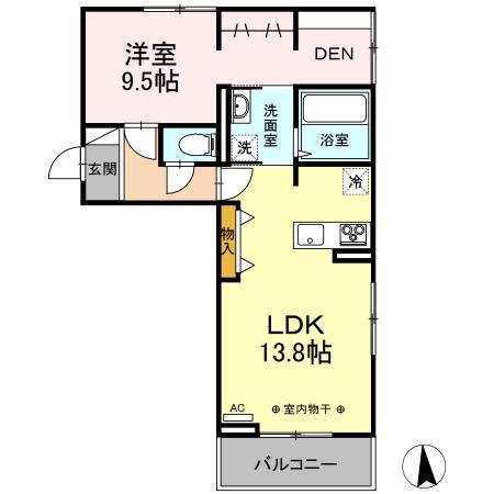 ロイジェントパークス野田町5丁目 C棟(1LDK/2階)の間取り写真