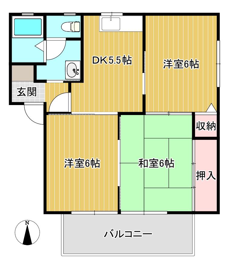 ロイヤルプラザ B(3DK/1階)の間取り写真