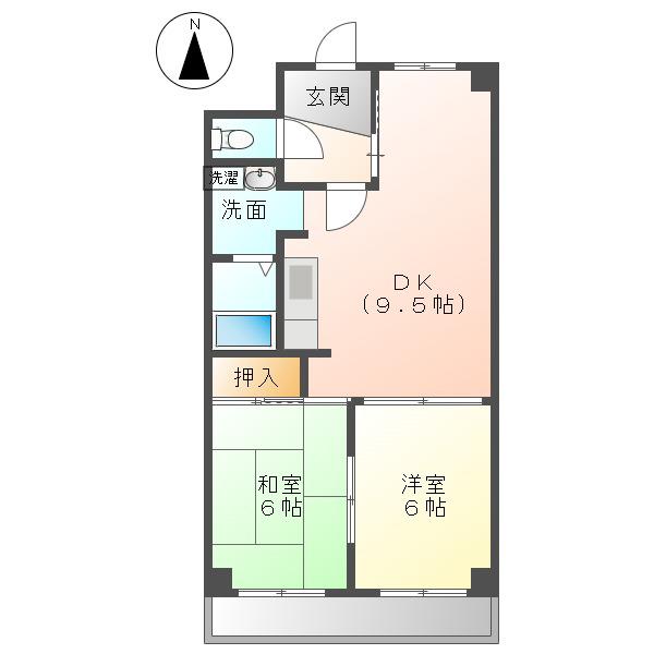 ファミリーハウス天塚(2DK/2階)の間取り写真