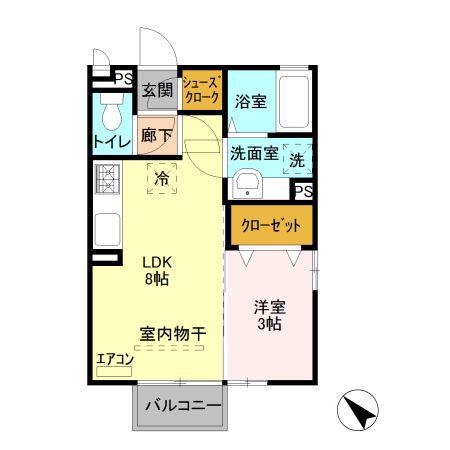プレシャス前橋C(1LDK/2階)の間取り写真