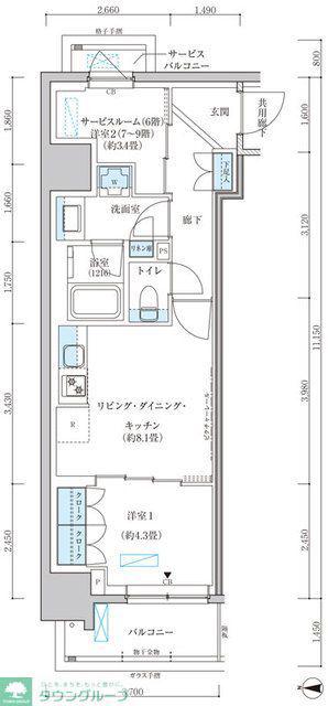 パークアクシス池袋イースト(2LDK/8階)の間取り写真