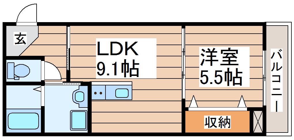 コンフォルト泉中央(1LDK/1階)の間取り写真