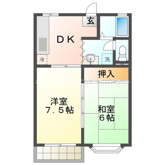 豊橋鉄道東田本線 東田坂上駅 徒歩8分 2階建 築35年(2DK/1階)の間取り写真