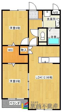 セントラーザ上津(2LDK/1階)の間取り写真