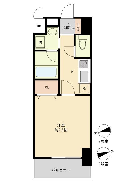 パークフラッツ本町(1K/12階)の間取り写真