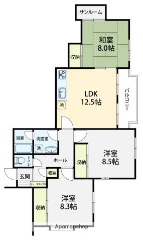 パスト泉野(3LDK/2階)の間取り写真