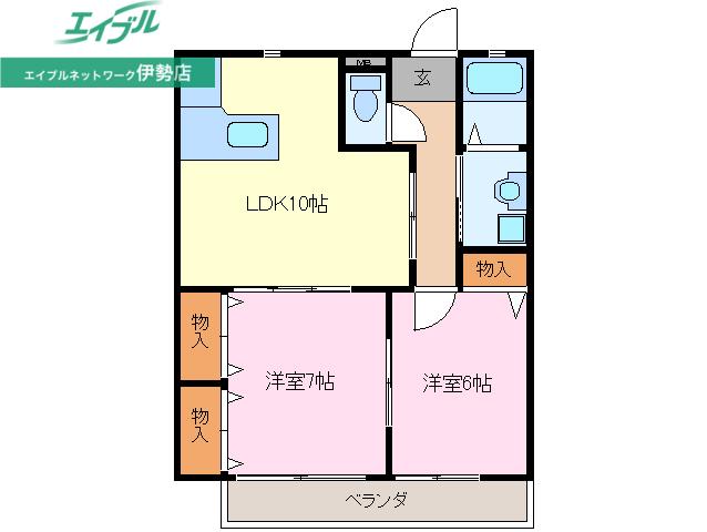 ソーレンサイド(2LDK/2階)の間取り写真