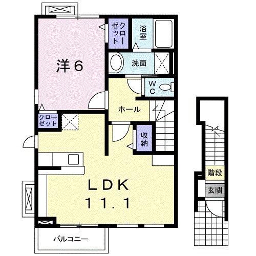 リトルノアD(1LDK/2階)の間取り写真