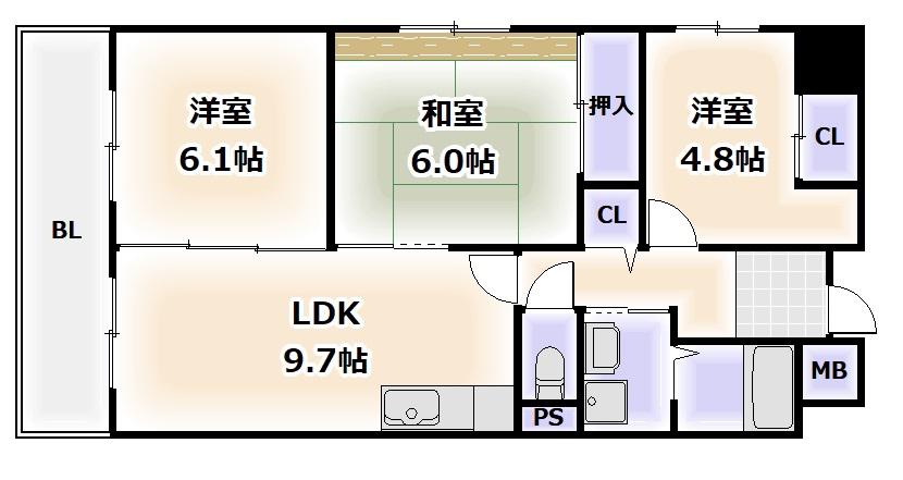 グランファミール桜川(3LDK/8階)の間取り写真