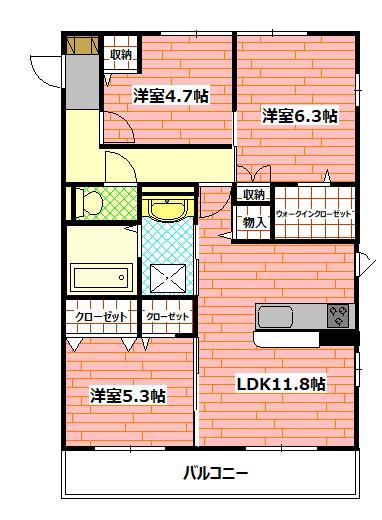グランディール(3LDK/3階)の間取り写真