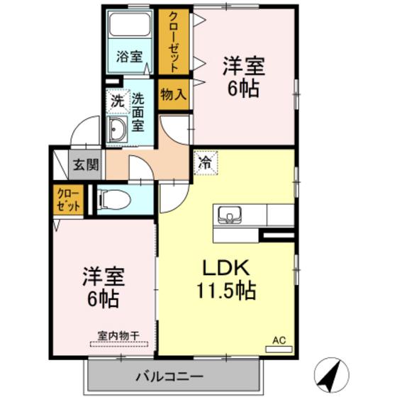 ファイブ・ツー(2LDK/2階)の間取り写真