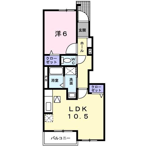 ミルキーウェイB(1LDK/1階)の間取り写真