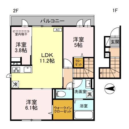サンハイツ岡VIII(3LDK/2階)の間取り写真