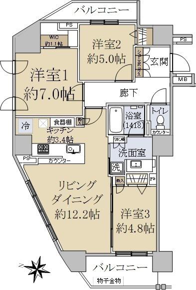 ザ・パークハウス円山(3LDK/3階)の間取り写真