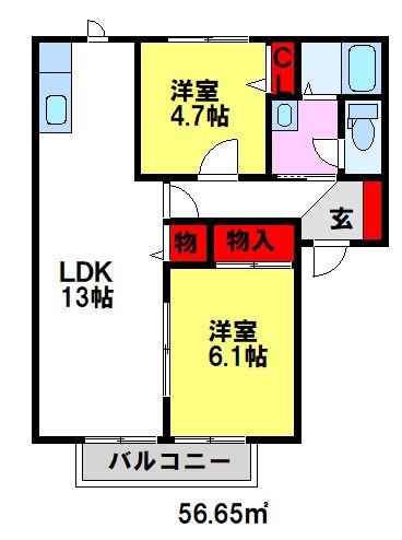 ファミール蔵上(2LDK/1階)の間取り写真