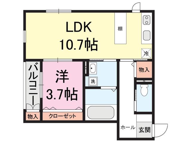 COMMON早苗A棟(1LDK/1階)の間取り写真