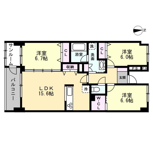 シェモア丸の内(3LDK/4階)の間取り写真