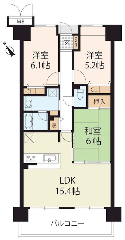 ファミールハイツ草津II番館(3LDK/1階)の間取り写真