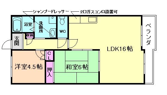 エミネンス梅田西(2LDK/6階)の間取り写真