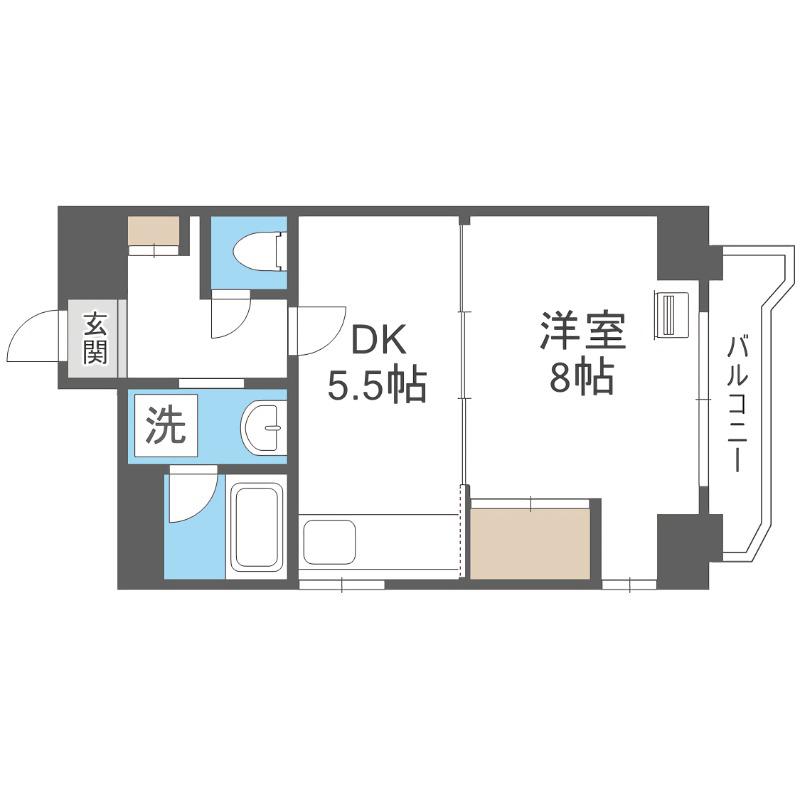 ドミ18ロイヤル(1DK/8階)の間取り写真