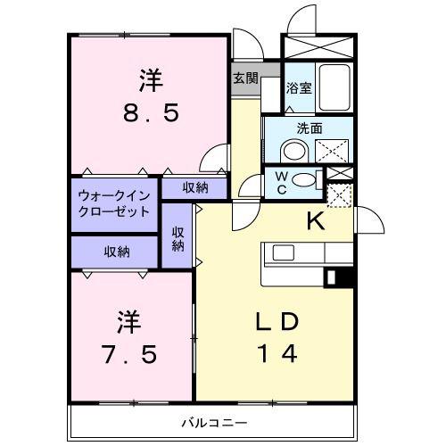 モデスト コザカイ(2LDK/2階)の間取り写真