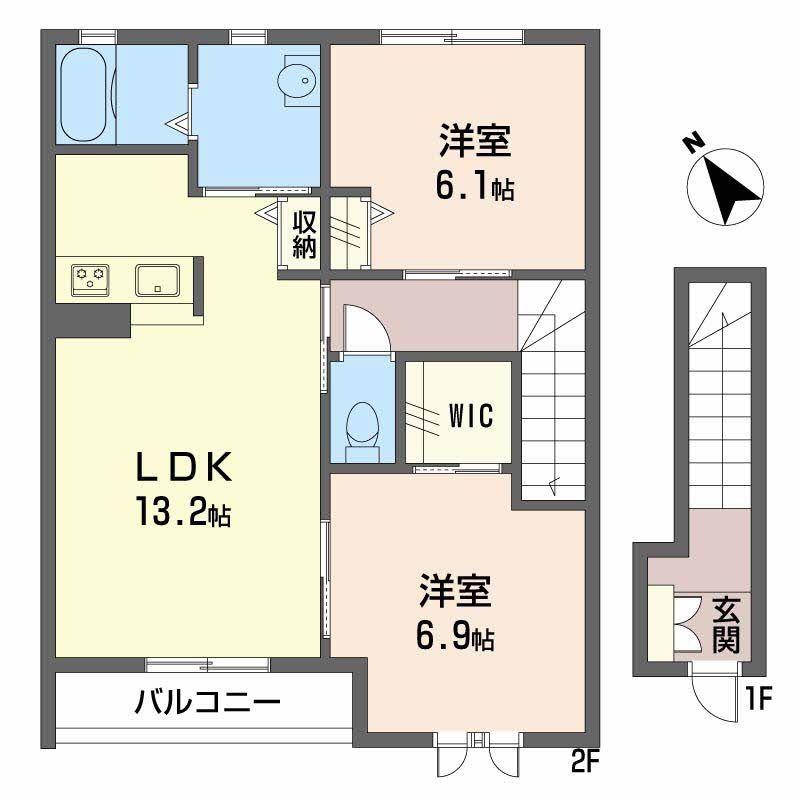 シャーメゾン本郷南 B棟(2LDK/2階)の間取り写真