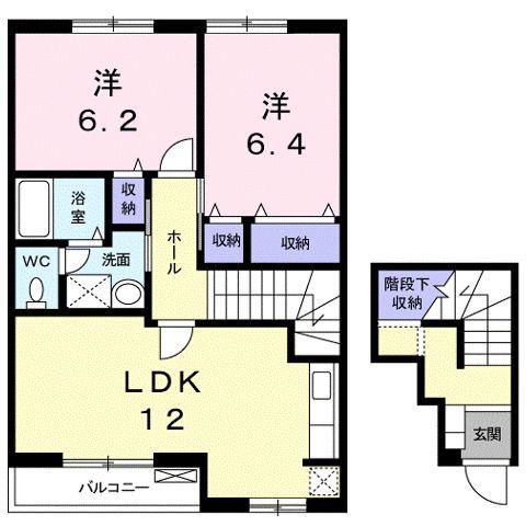 グランドールB(2LDK/2階)の間取り写真