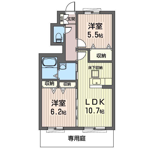 プラティニ2(2LDK/1階)の間取り写真