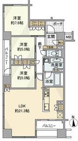 シティハウス南森町(3LDK/5階)の間取り写真