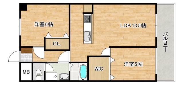 スカイコートタキモト(2LDK/5階)の間取り写真