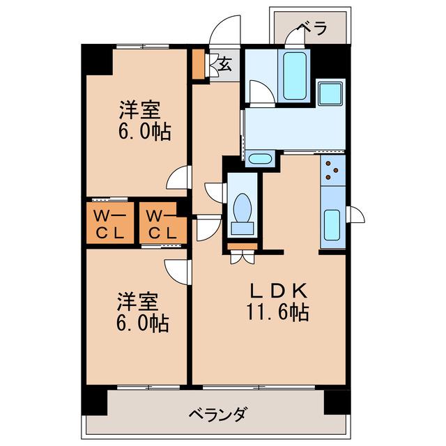 シュライン樹館(2LDK/7階)の間取り写真