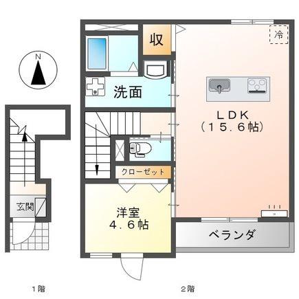 マーリエ・アンリ(1LDK/2階)の間取り写真