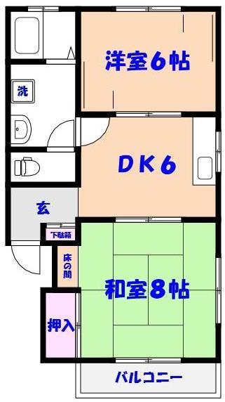 吉岡ハイツ(2DK/3階)の間取り写真
